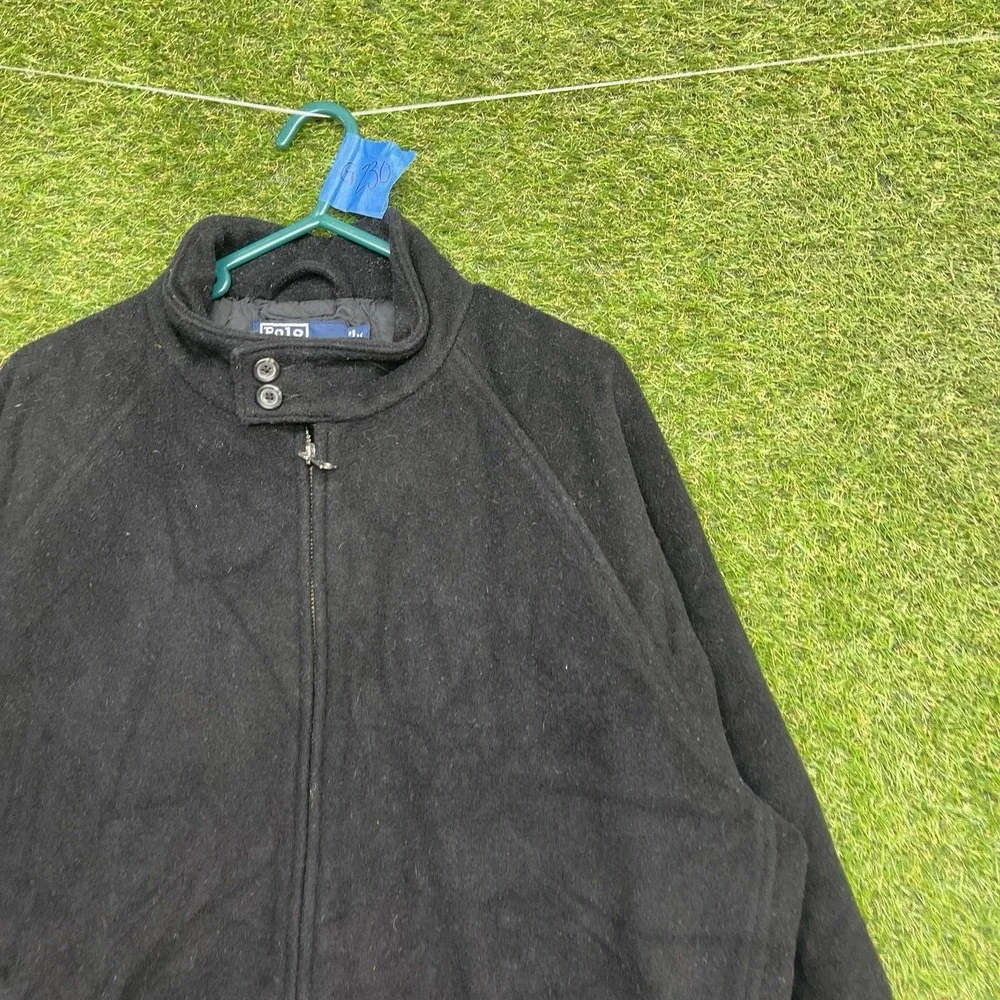 Polo Ralph Lauren Wool Jacket Mens Medium Black Bomber Full Zip Button Collar